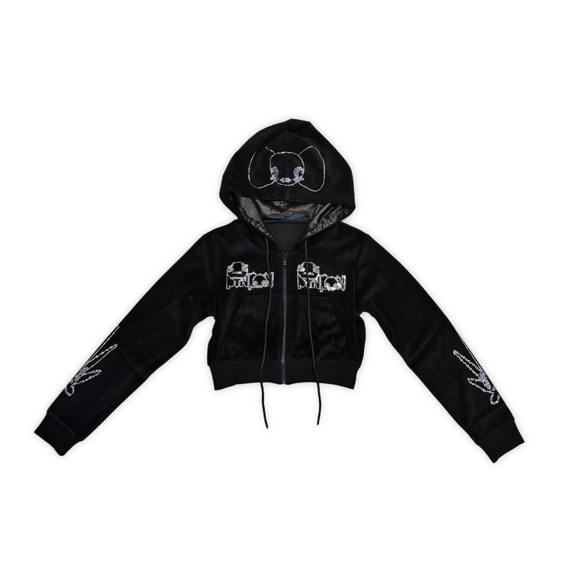 1/1 black pinpon velour suit